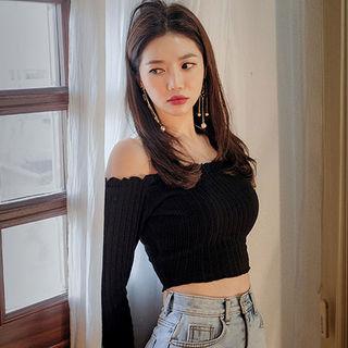 Off-shoulder Rib-knit Crop Top