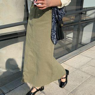 Frayed Cotton A-line Maxi Skirt