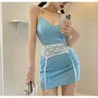 Spaghetti Strap Lace Panel Mini Dress Blue - One Size