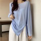 Round-neck Slit Long-sleeve Top
