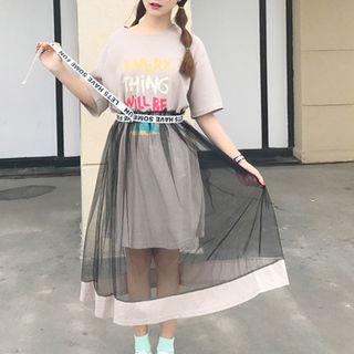 Mesh Overlay Lettering T-shirt Dress