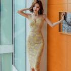 Spaghetti Strap Midi Lace Sheath Dress