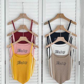 Embroidered Words Asymmetrical Knit Camisole Top