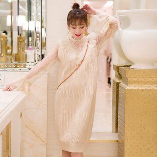 Set: Long-sleeve Lace Dress + Sleeveless Knit Dress