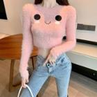 Embroidered Furry Cropped Top