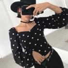 Dotted Long-sleeve Slim-fit Blouse