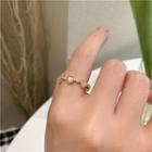 Heart Cat Eye Stone Open Ring 1 Pc - White & Gold - One Size