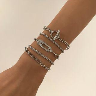 Set Of 5: Alloy Rhinestone Bracelet