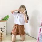 Letter Embroidered Short-sleeve T-shirt / Heart Embroidered Shorts