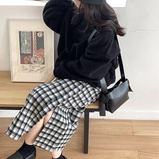 Plain Crewneck Loose-fit Pullover Black - One Size