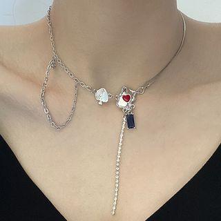 Poker Card Pendant Alloy Choker Silver - One Size