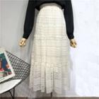 Lace Cut-out Ruched A-line Skirt