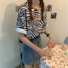 Short-sleeve Zebra Print T-shirt Black & White - One Size