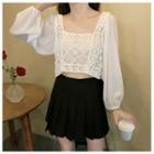 Lace Panel Balloon-sleeve Cropped Blouse