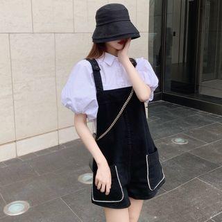 Puff-sleeve Shirt / Contrast Trim Jumper Shorts