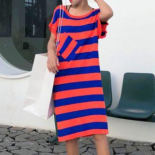 Short-sleeve Color Block Knit Midi Dress