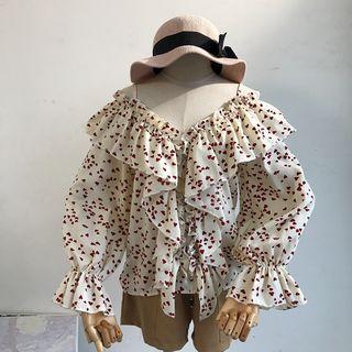 Cold-shoulder Bell-sleeve Floral Top
