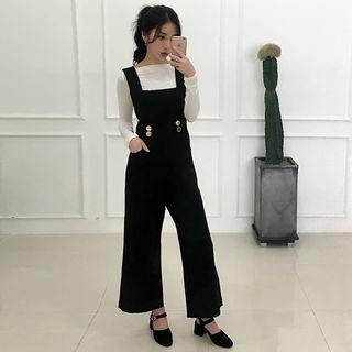 Sleeveless Metallic-button Wide-leg Jumpsuit