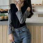 Long-sleeve Cold-shoulder Two Tone Knit Top