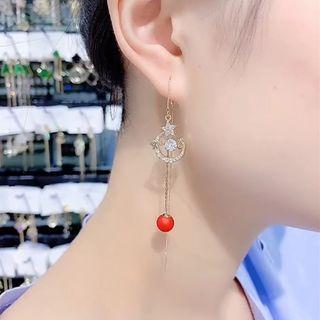 Faux Pearl Tassel Drop Earring  - Red