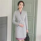 Collarless Long Jacket With Belt