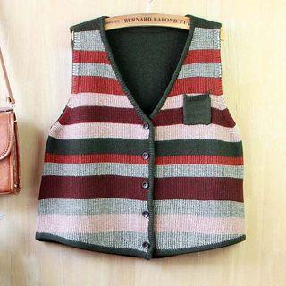 Buttoned Stripe Knit Vest