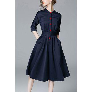 Mandarin-collar Button-detail A-line Dress