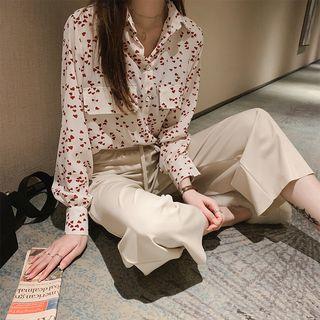 Heart Print Loose Fit Long Sleeve Blouse