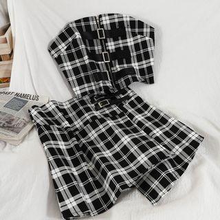 Set: Plaid Zip-up Tube Top + Mini Skirt