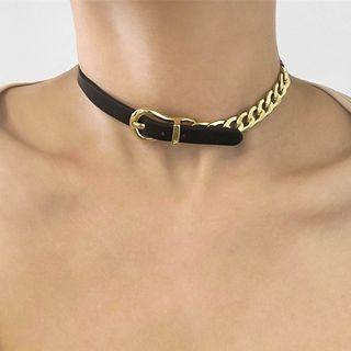 Faux Leather Belt Alloy Chain Choker A - Black - One Size