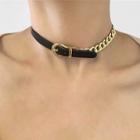 Faux Leather Belt Alloy Chain Choker A - Black - One Size