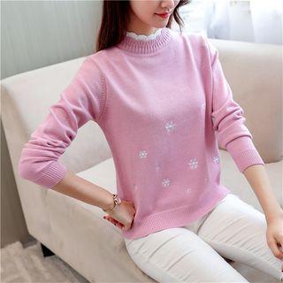 Mock Neck Print Sweater