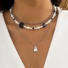 Layered Faux Pearl Cartoon Pendant Necklace 1 Pc - 3098 - Silver - One Size