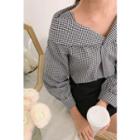 Fold-over Gingham Blouse Black - One Size