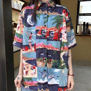 Graphic Print Elbow-sleeve Shirt