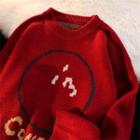 Long-sleeve Cartoon Print Knit Sweater Red - One Size