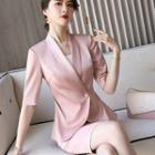 Set: Camisole Top + Short-sleeve Blazer + Pencil Skirt