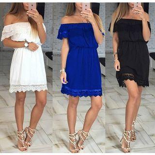 Lace Trim Off Shoulder A-line Dress