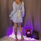 Square Neck Lantern-sleeve A-line Dress