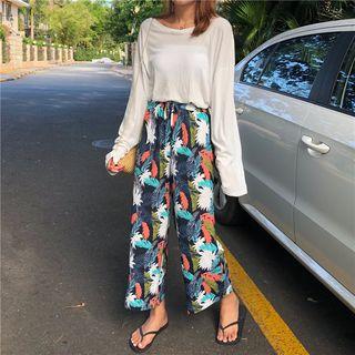 Long-sleeve T-shirt / Leaf Print Wide-leg Pants