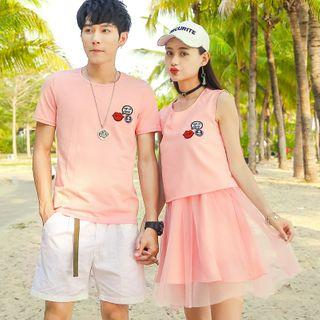 Couple Matching Applique Short-sleeve T-shirt / Sleeveless Dress