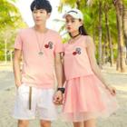 Couple Matching Applique Short-sleeve T-shirt / Sleeveless Dress