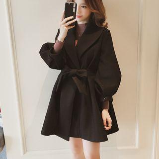 Shawl Collar Open Front Coat With Sash