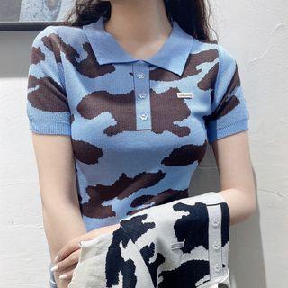Color Panel Lapel Knit Top
