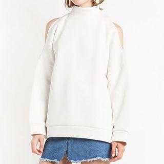 Cut Out Shoulder Mock Neck Pullover