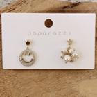 Rhinestone Smiley Face And Faux Pearl Earring 1 Pair - Silver Stud - Gold - One Size