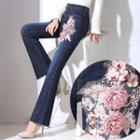 Flower Applique Boot-cut Jeans