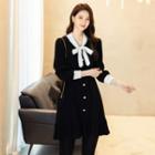 Tie-neck Contrast-trim Dress Black - One Size