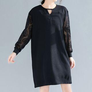 Lace Panel Sweater Dress Black - One Size