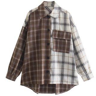 Two-tone Plaid Shirt Jacket